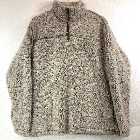 Grizzly Tan And White Heathered Sherpa 1/4 Zip Pullover - Picture 1 of 5